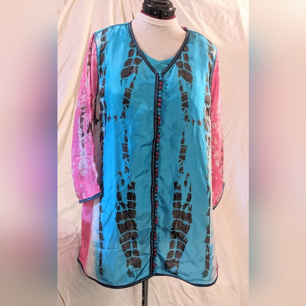 NWT Soft Surroundings Silk blue and pink Tunic